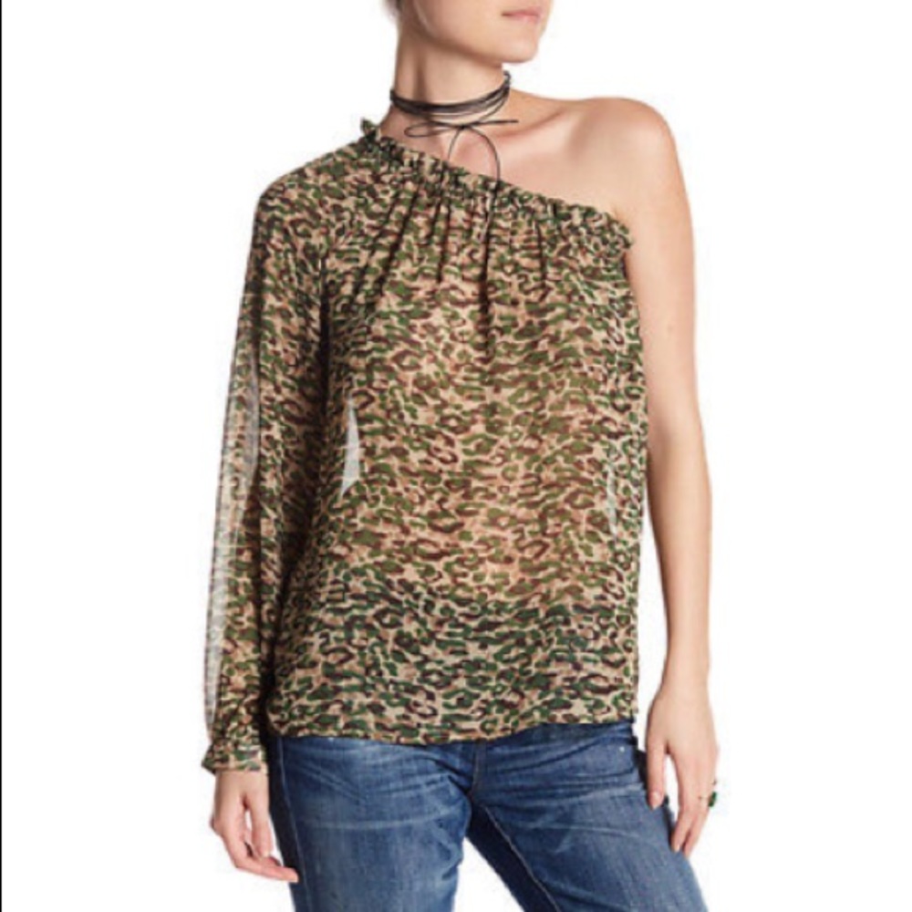 Sheer One Shoulder Camouflaged Blouse Ro & De